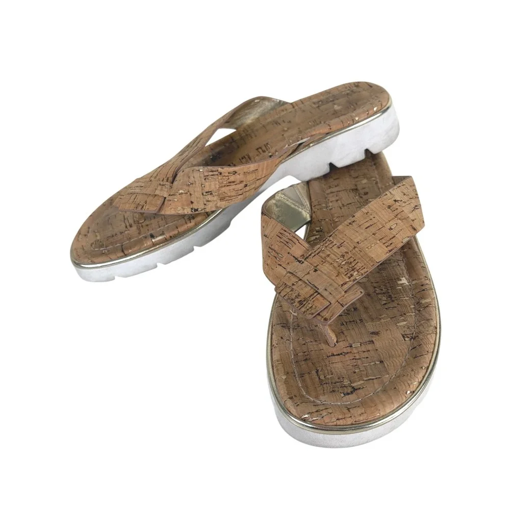 Donald Pliner Haddie Cork Thong Sandal Brown Gold Women's Size 7 Boho Coastal